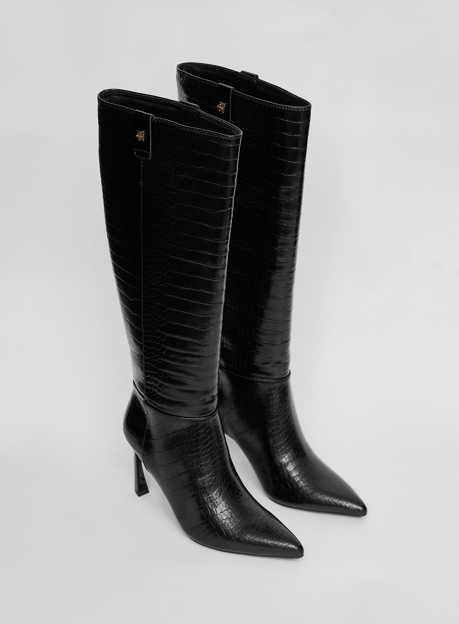Black Faux Croc Boots